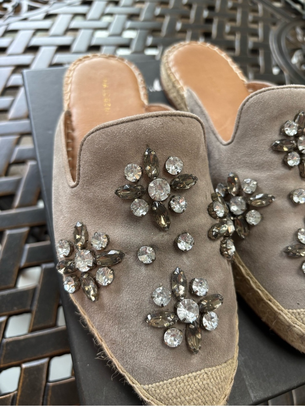 Embellished Taupe Slip-On Mules - Picture 2 of 6